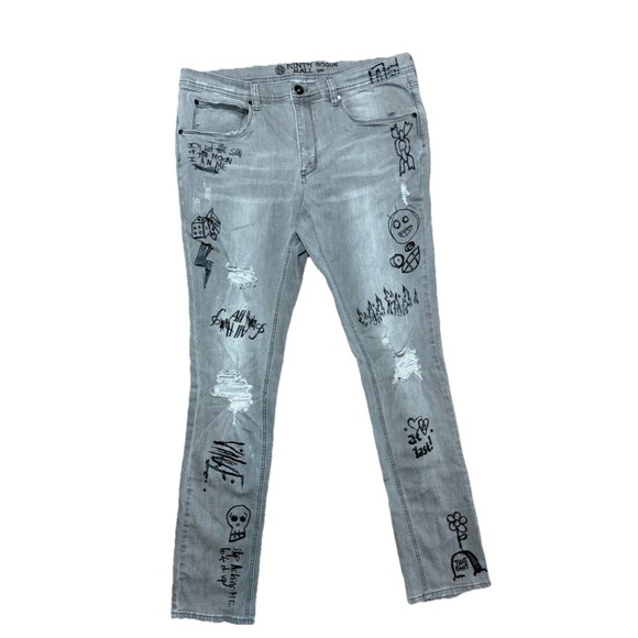 Ninth Hall Other - Ninth Hall Rogue Tapered Skinny Jeans Gray Smoke Print Distressed Streetwear 38